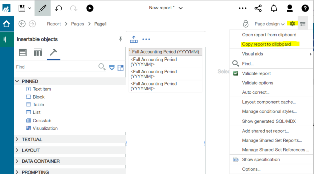 Cognos report copy to clipboard screenshot