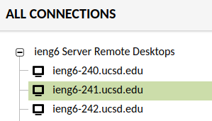 Screenshot of different connections in guac