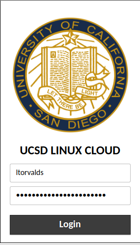 Screenshot of UCSD Linux Cloud log in screen