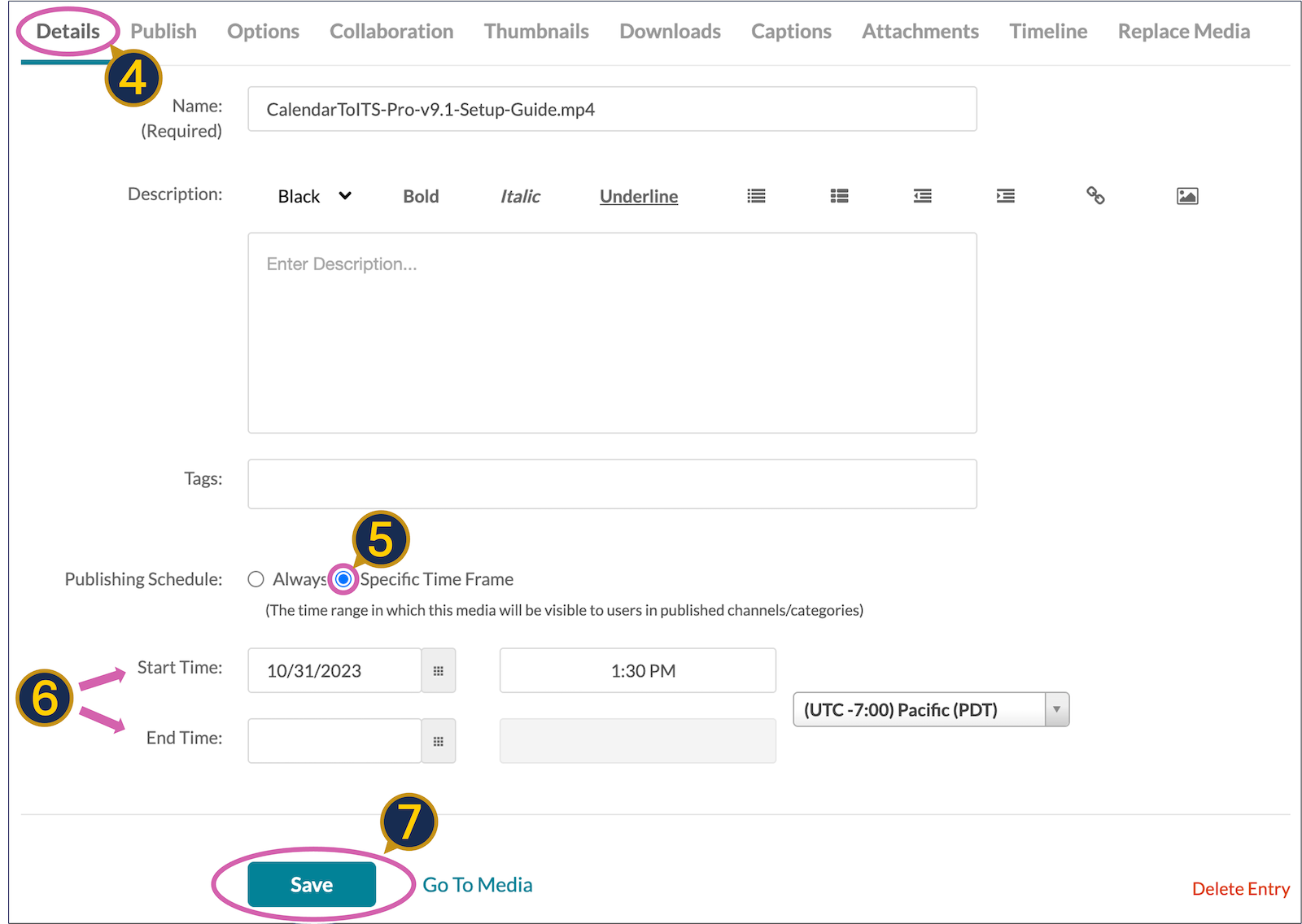 A screenshot of the "details" tab with the publishing schedule exposed.