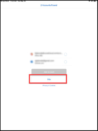 "Skip" button highlighted 