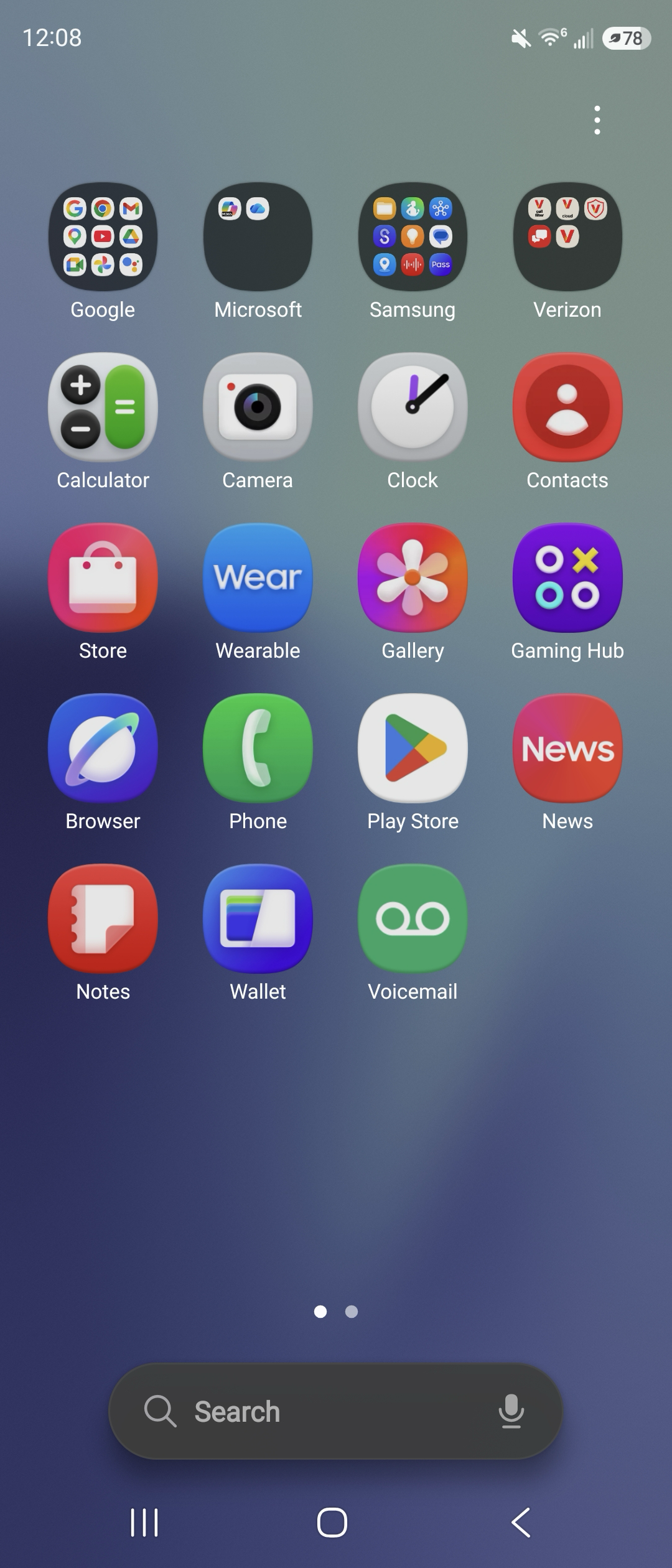 Apps screen of an Android phone showing search bar underneath other apps