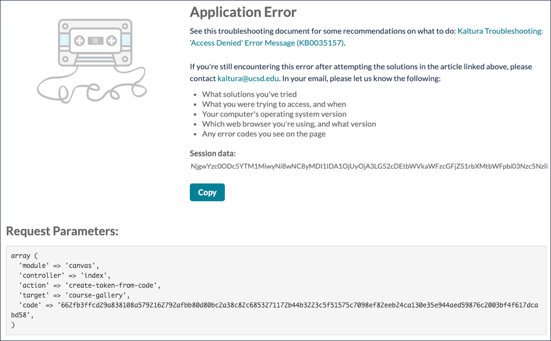 A screenshot of the "Application Error" message.