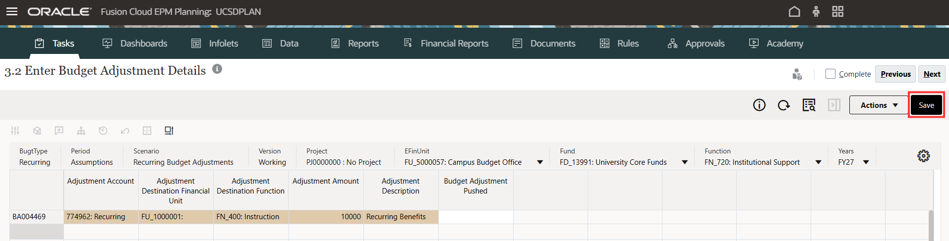 Save Adjustment Details