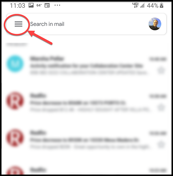 Android screen shot - three lines top left
