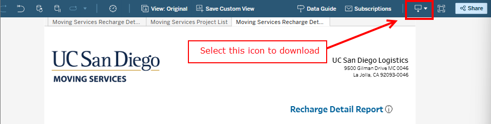 Downloading results Download results using the top right button