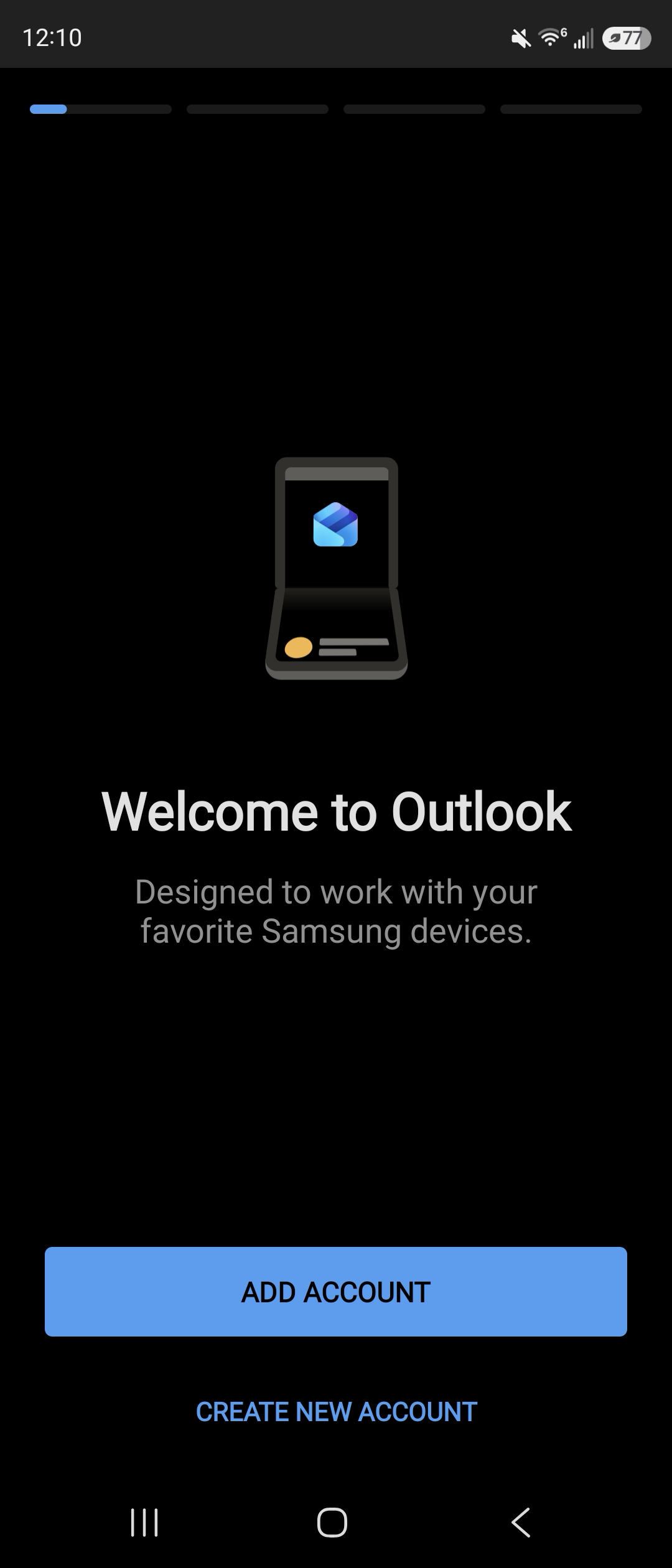 Welcome screen in Outlook with blue "Add Account" button