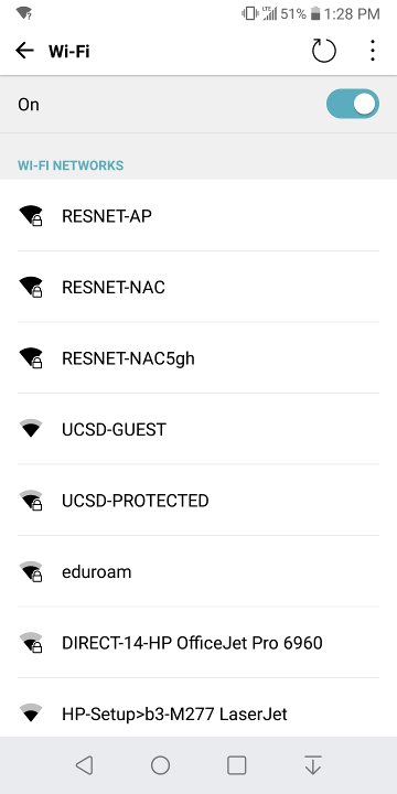 screenshot of Wi-Fi settings with the available networks listed