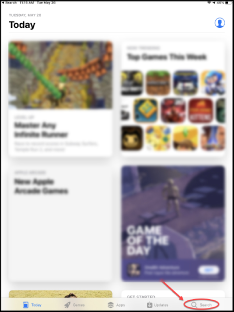 Search menu circled on the App Store