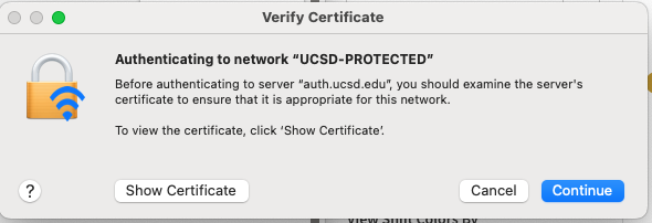 Screenshot: Certificate settings when connecting to UCSD-PROTECTED
