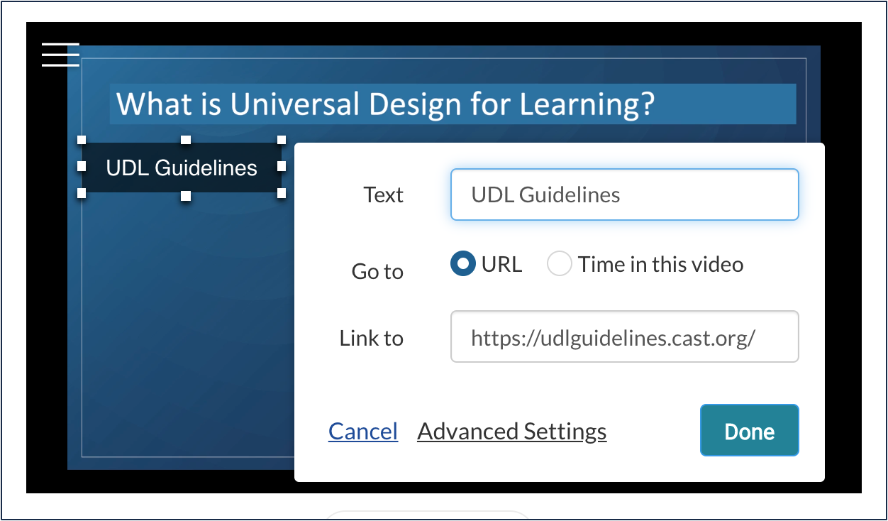 Options presented when adding a URL hotspot.