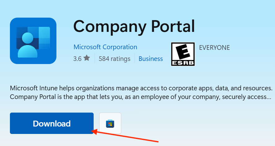 Screenshot of the “Download” button for the Company Portal.