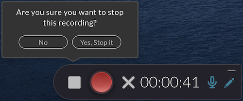 A screenshot of the message asking if the user wants to stop the recording.