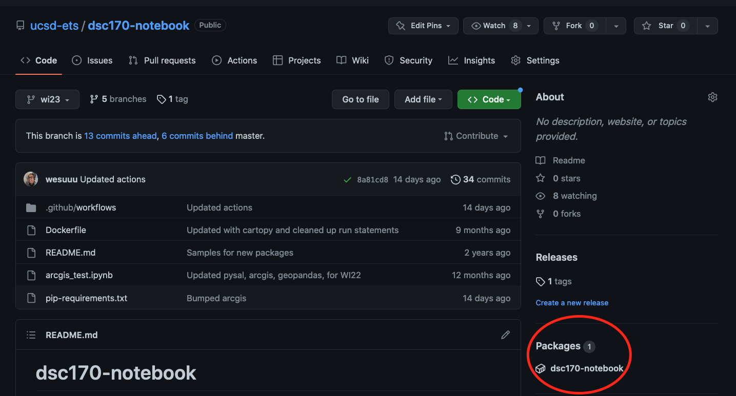 Screenshot: Location of Github Packages Section from Repo