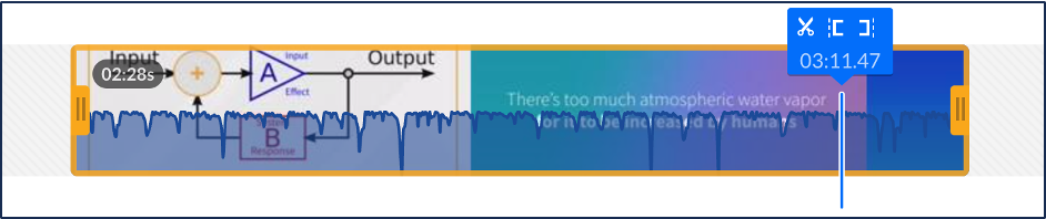A screenshot of the Kaltura video editor timeline showing a clip that's been selected.