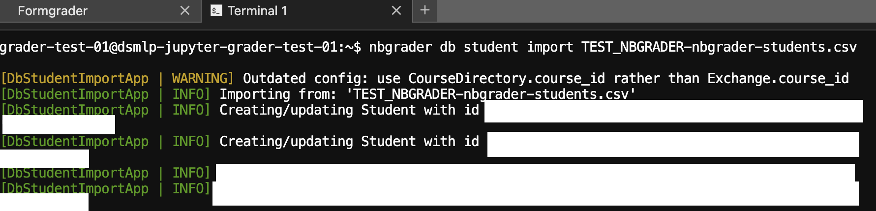 Screenshot of terminal after using the nbgrader command