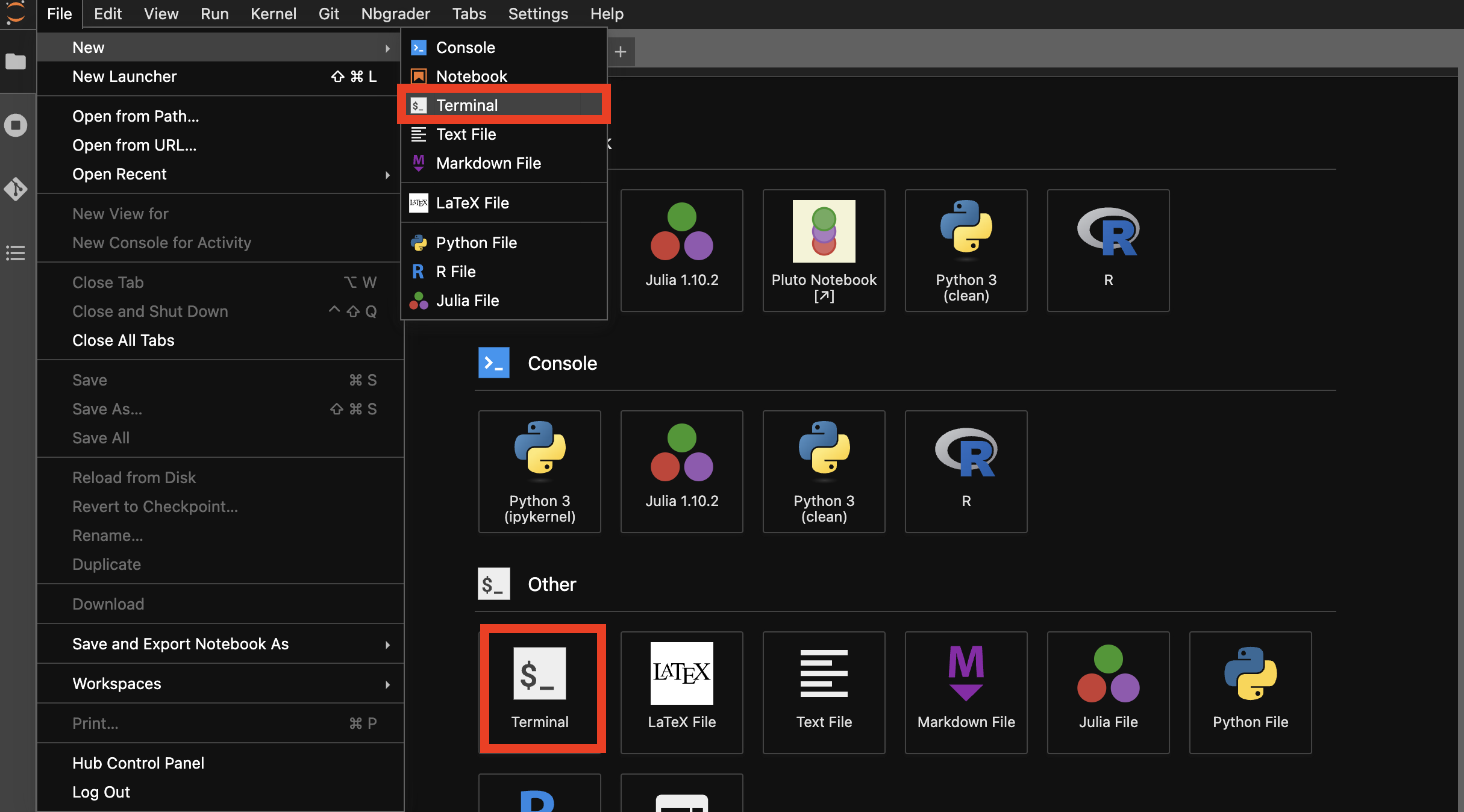 Screenshot of the location of the terminal button on pod
