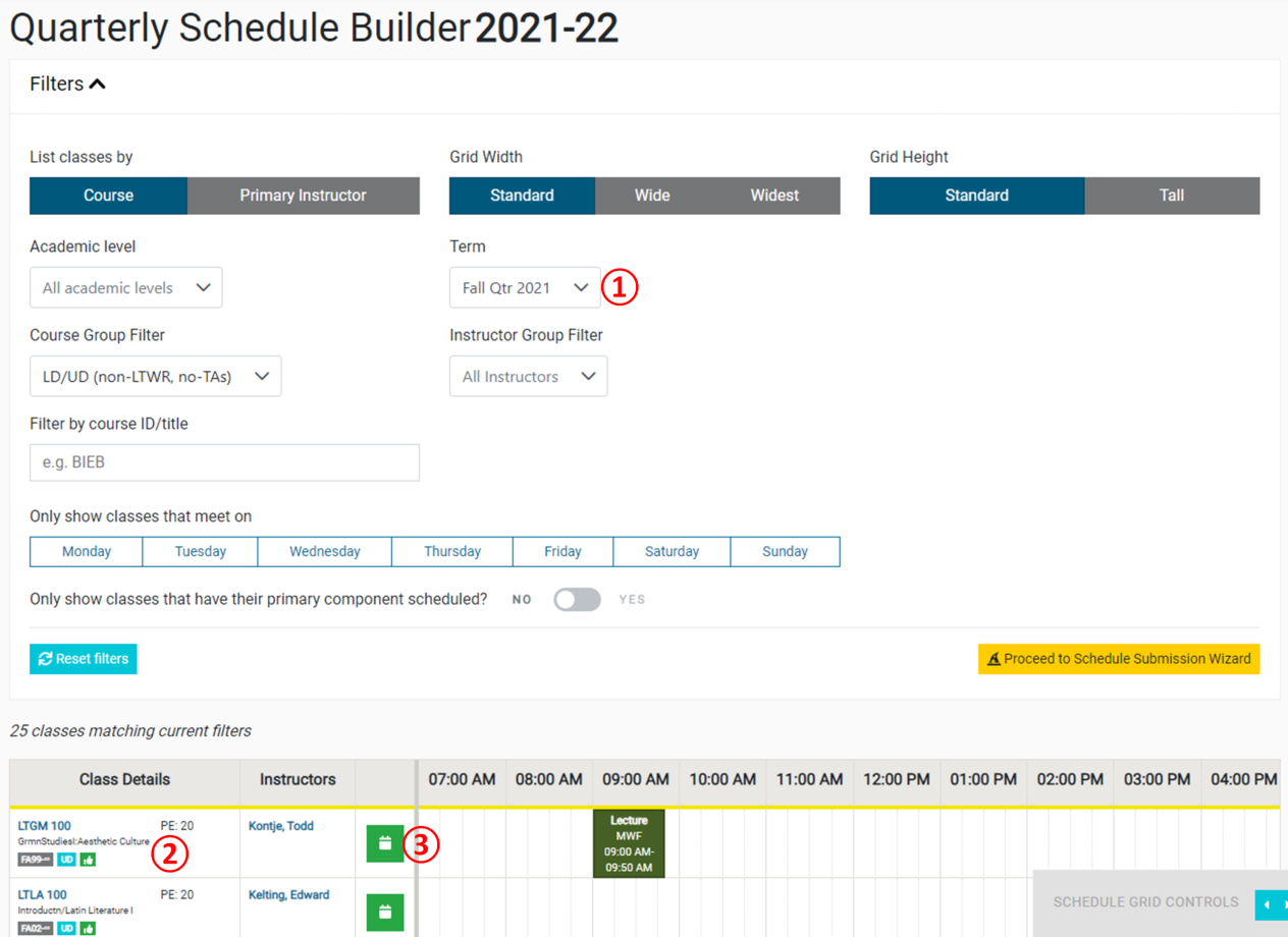 Screenshot: Quarterly Schedule Builder Fields