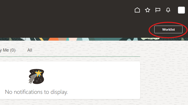 Worklist button circled in red on the top right of the page.