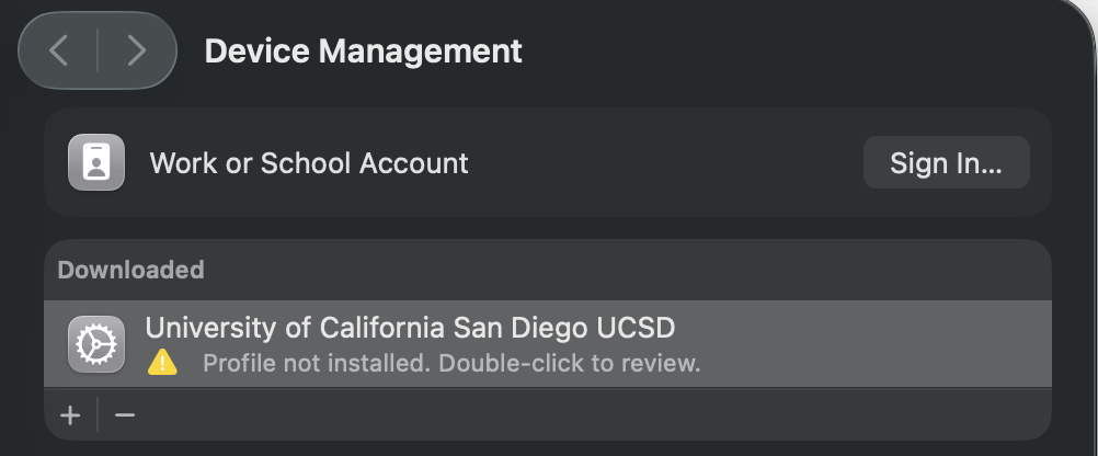 Screenshot of University of California San Diego UCSD profile in the device's Device Management settings