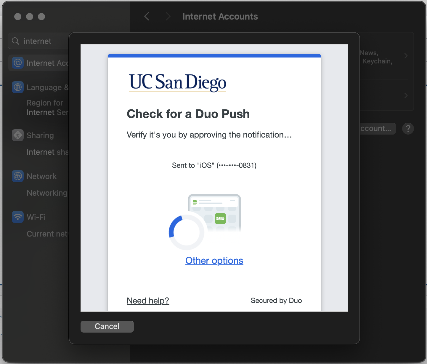 DUO authentication prompt 