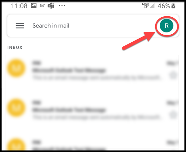 Android screen shot - Settings - select the circular profile icon at top right