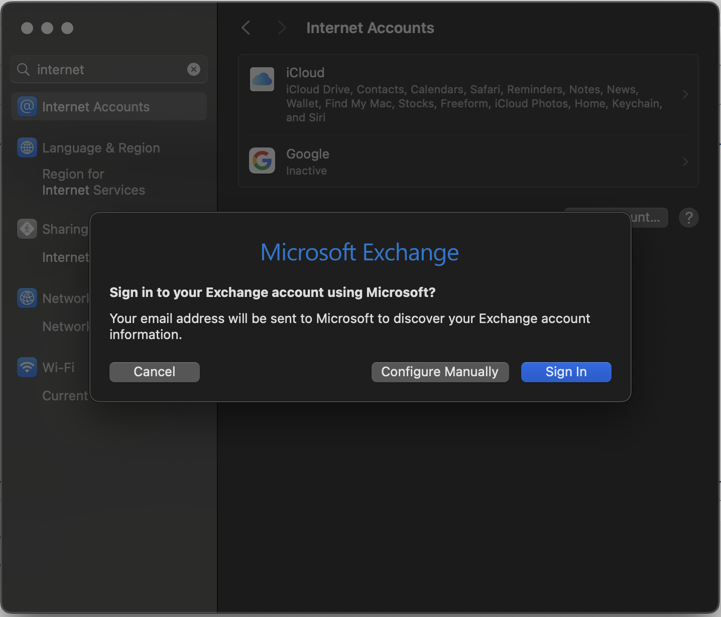 Sign in confirmation message 