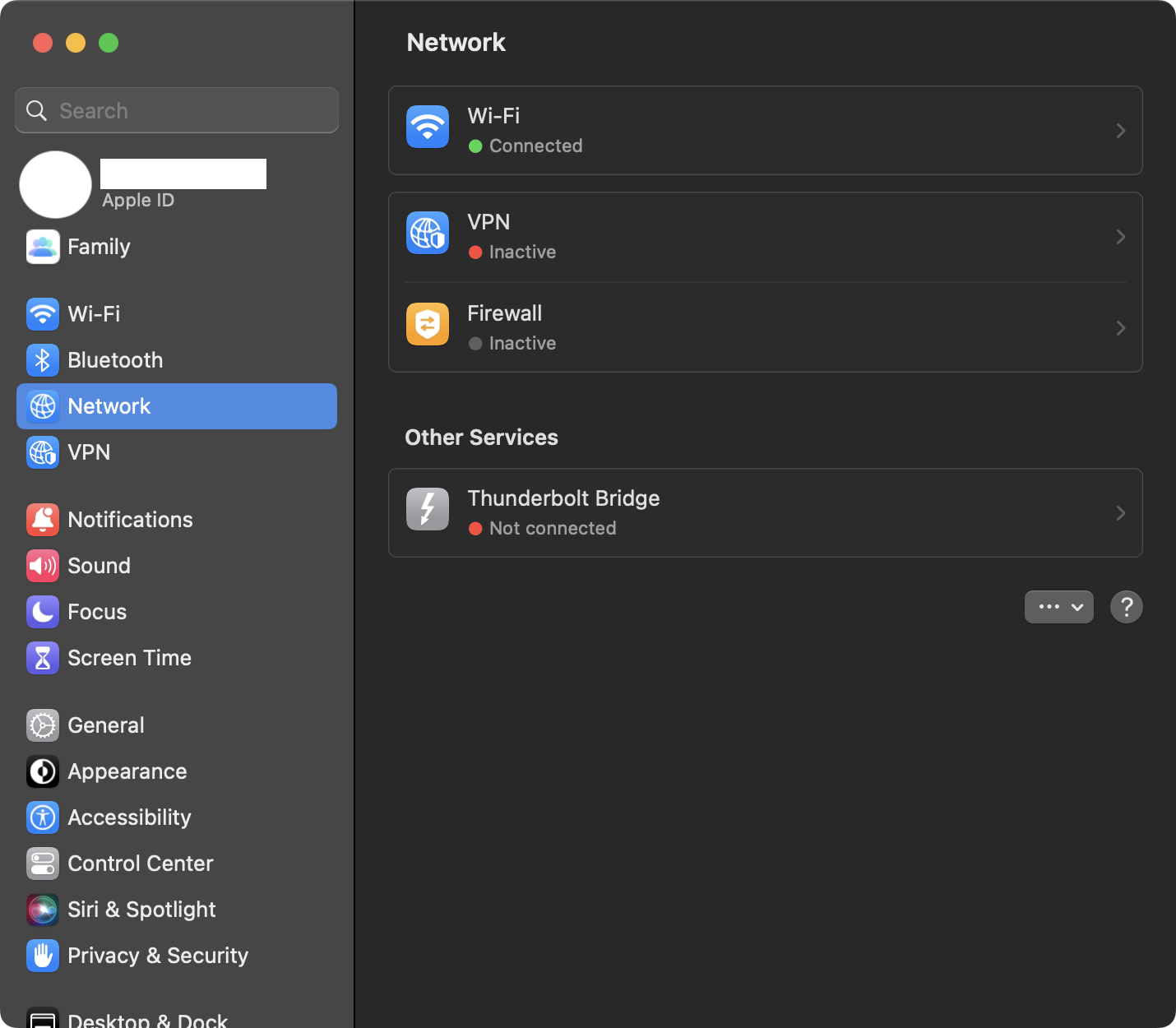 Screenshot of network settings
