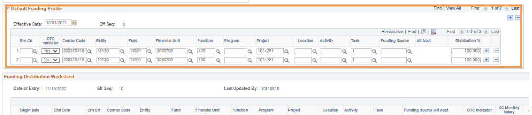 screenshot showing the default funding profile screenshot showing the default funding profile