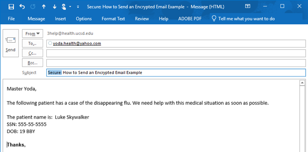 Example of Encrypted email subject containing the word secure