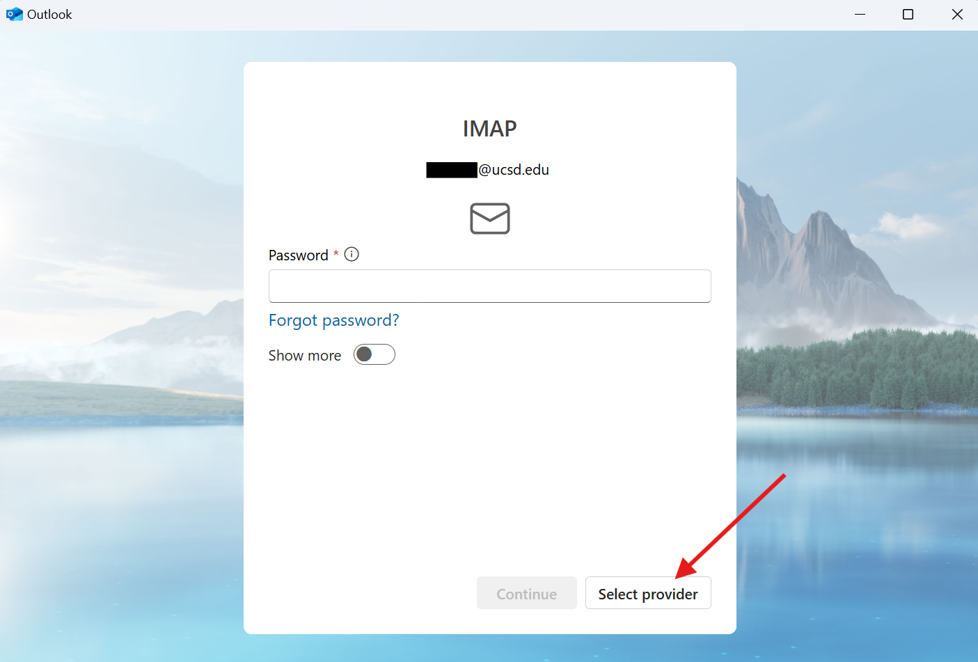 Login page showing the Select provider button highlighted.
