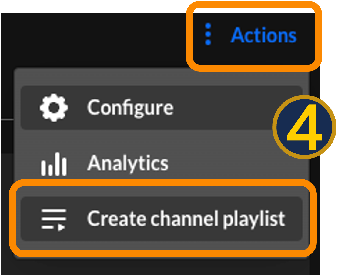 A screenshot of the "actions" menu in a MediaSpace channel.