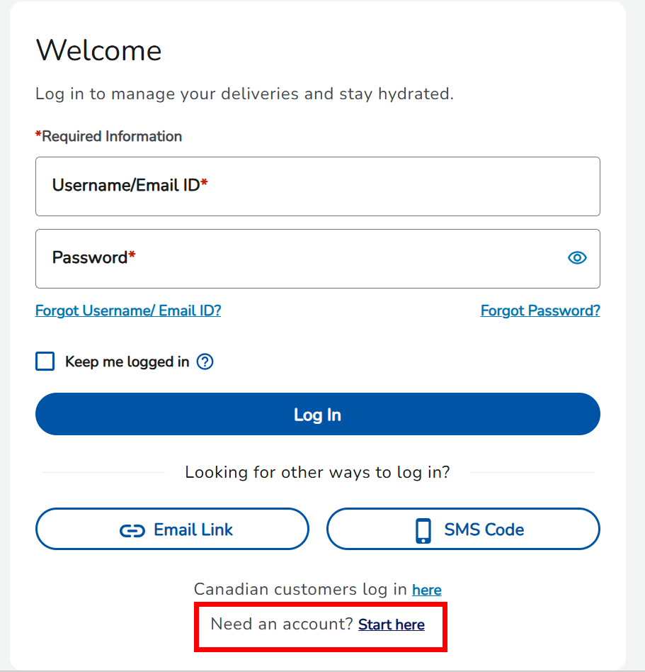 Selecting Need an Account? Start Here.