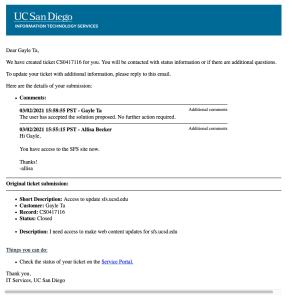 An example email showing what a customer receives when they open their case