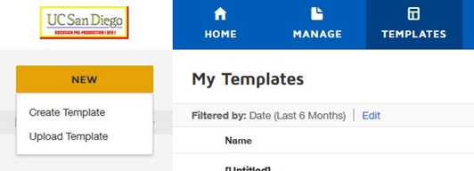 Screenshot: create template option under New