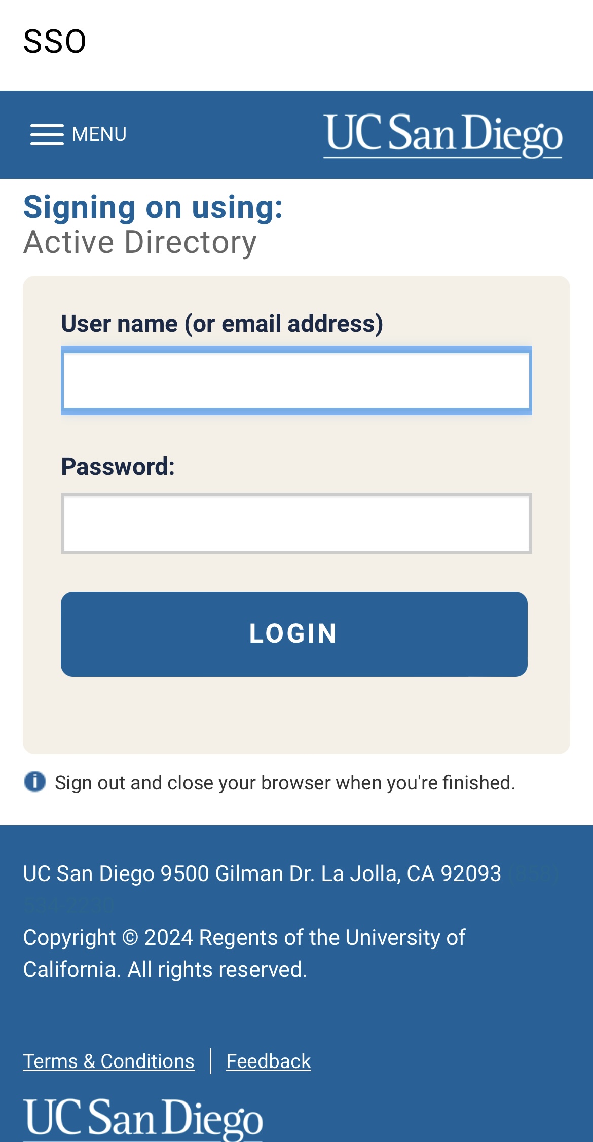 Android screen shot - enter in your UCSD credentials: email address and password