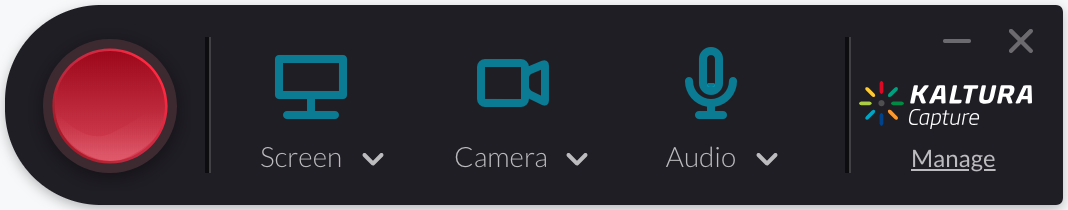 Kaltura Capture's recording settings bar.