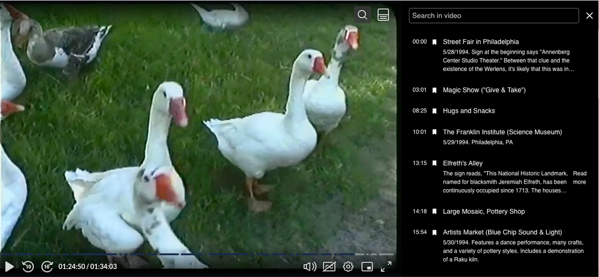 A screenshot of the Kaltura media player with chapters exposed.