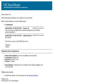 An example of the email a customer will receive when someone comments on their case