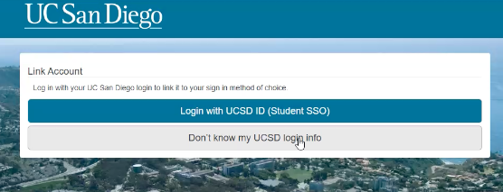 Link Account page with option to log in via student sso or recover login info