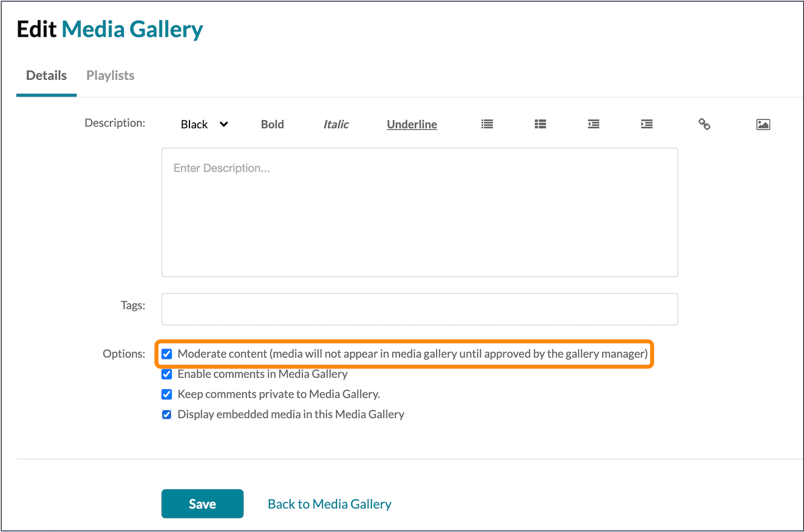 A screenshot of a Media Gallery showing the "pending" tab. 
