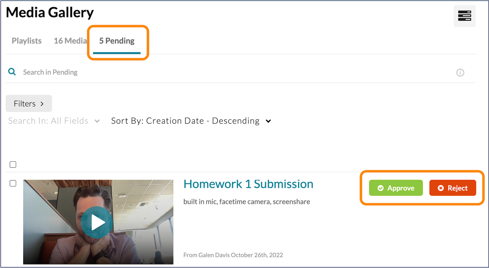 A screenshot of the "edit media gallery" page. 